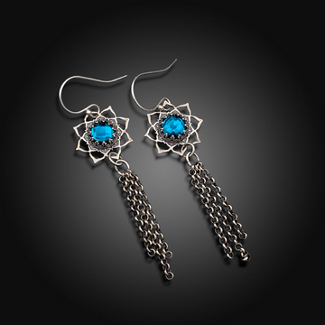 NIGHTBREAK:  Sterling Silver Earrings with Teal Tourmaline