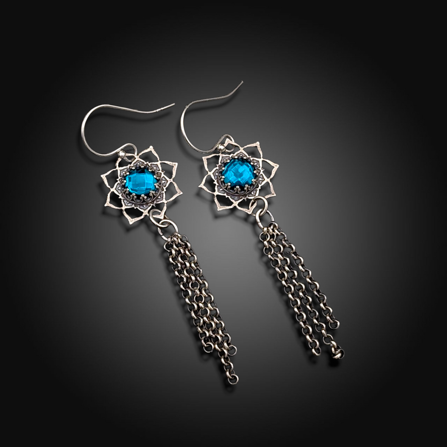 NIGHTBREAK:  Sterling Silver Earrings with Teal Tourmaline