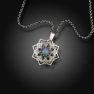WAKING DREAM: Hand-Etched Sterling Silver Necklace with Australian Opal