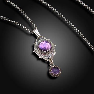 QUEEN'S SHADOW: Hand-Etched Sterling Silver Necklace with African Amethyst