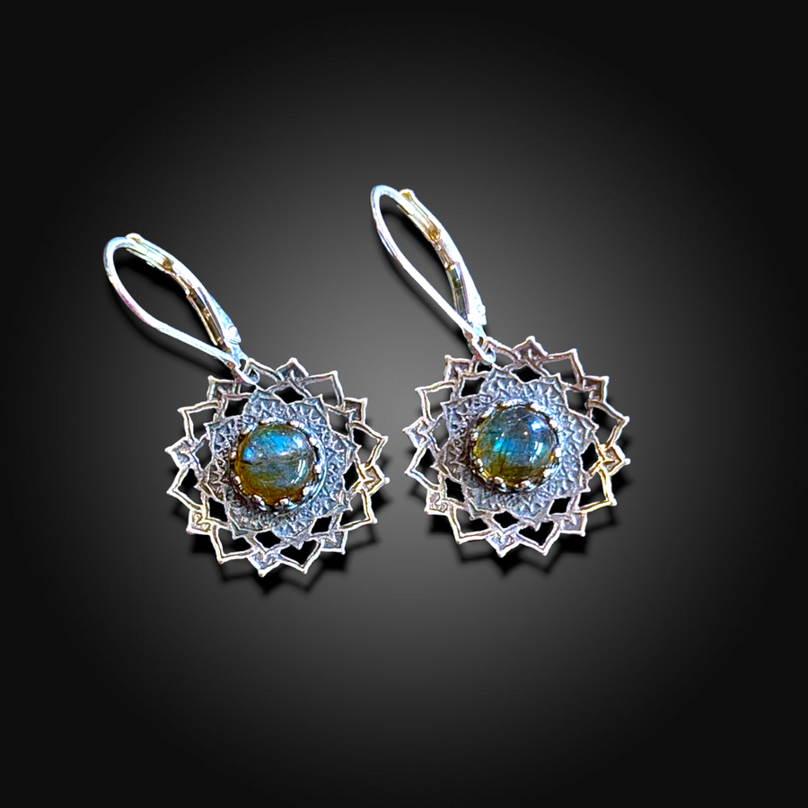 LUNAR PRISM: Hand-Etched Sterling Earrings with Labradorite