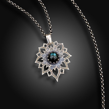 QUIET STORM: Hand-Etched Sterling Silver Necklace with Labradorite