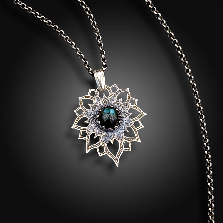 QUIET STORM: Hand-Etched Sterling Silver Necklace with Labradorite