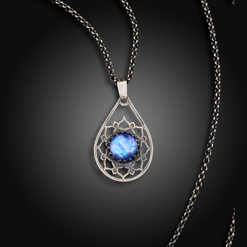 MOONPETAL: Hand-Etched Sterling Silver Necklace with Mother of Pearl