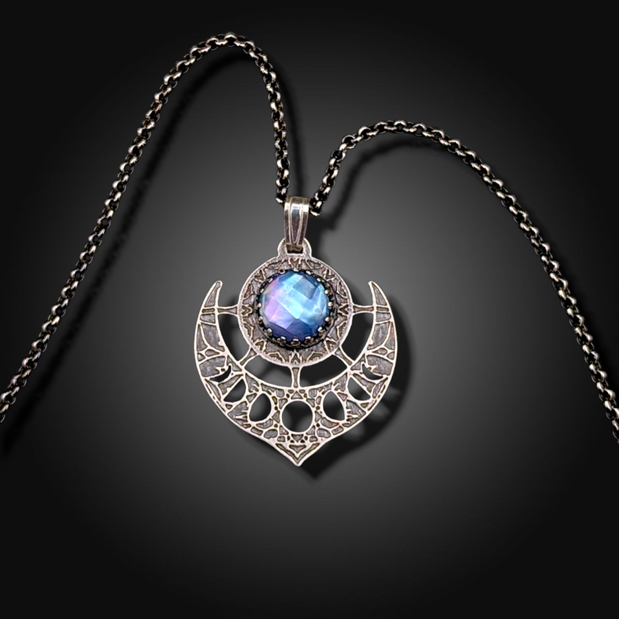 TIDEBORNE: Hand-Etched Sterling Silver Necklace with Mother of Pearl