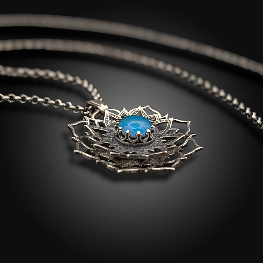 TURNING TIDES: Hand-Etched Spinning Mandala Necklace with Australian Opal