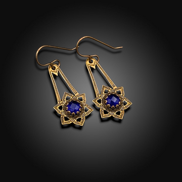 SACRED SPARK: Brass Drop Earrings with Sapphire