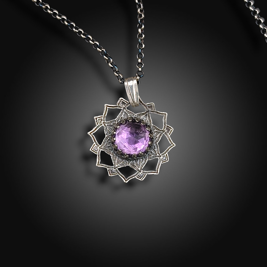 NIGHTSHADE: Hand-Etched Sterling Silver Necklace with African Amethyst