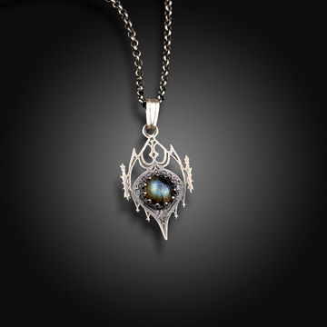 KNIGHTSHADE: Hand-Etched Sterling Silver Necklace with Labradorite