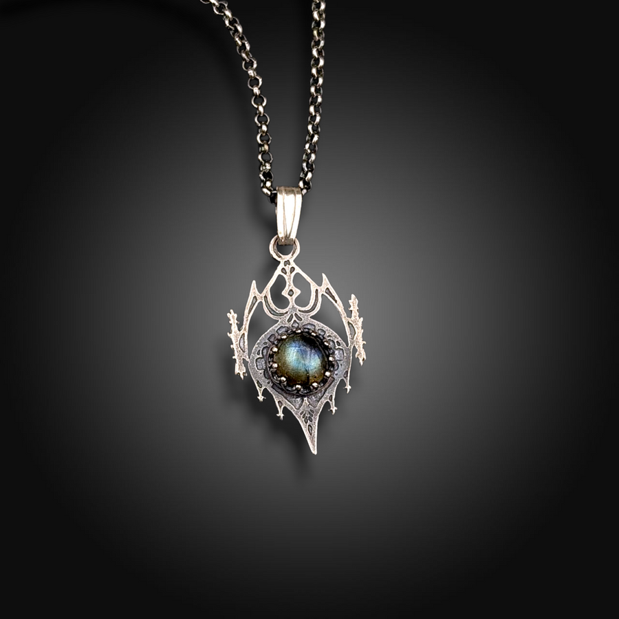 KNIGHTSHADE: Hand-Etched Sterling Silver Necklace with Labradorite