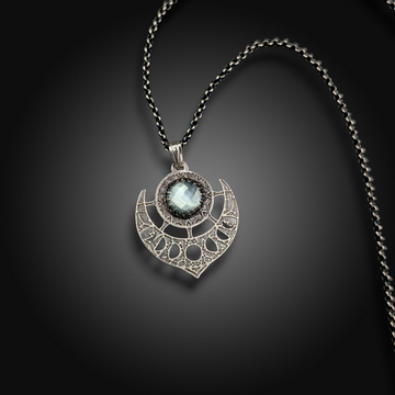 TIDEKEEPER: Hand-Etched Sterling Silver Necklace with Topaz