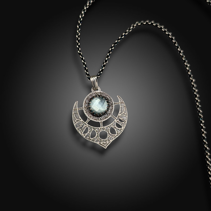 TIDEKEEPER: Hand-Etched Sterling Silver Necklace with Topaz
