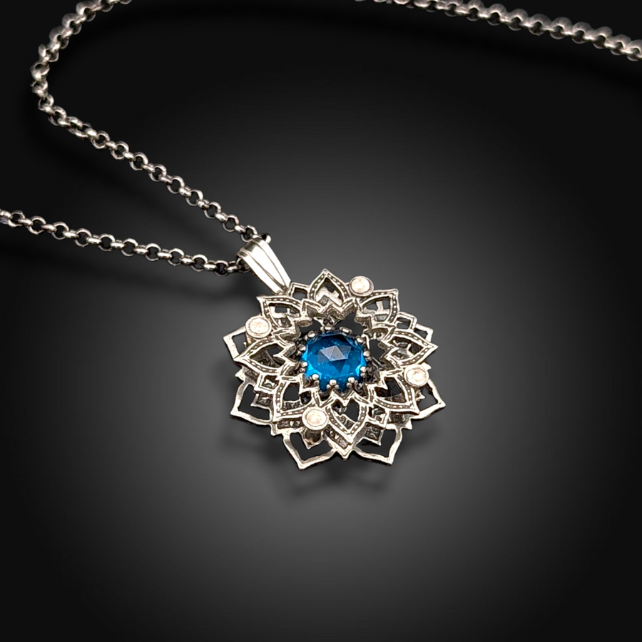 TIDEGLASS: Hand-Etched Sterling Silver Necklace with Topaz