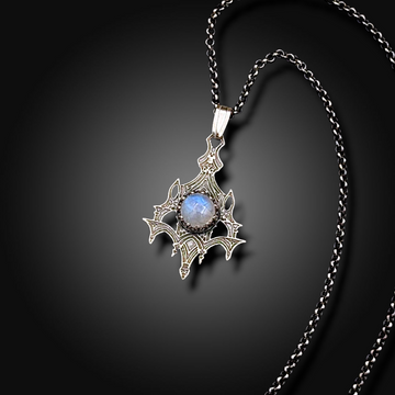 SANCTUARY: Hand-Etched Sterling Silver Necklace with Rainbow Moonstone