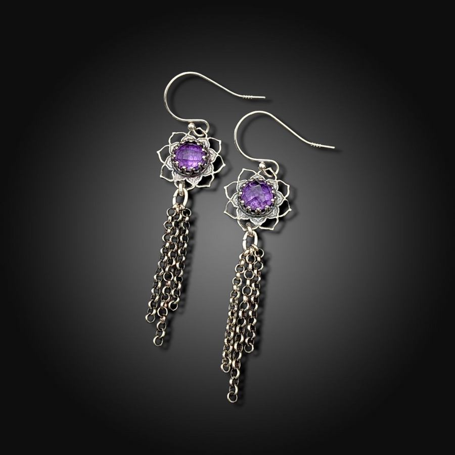 TWILIGHT DANCER:  Sterling Silver Earrings with African Amethyst