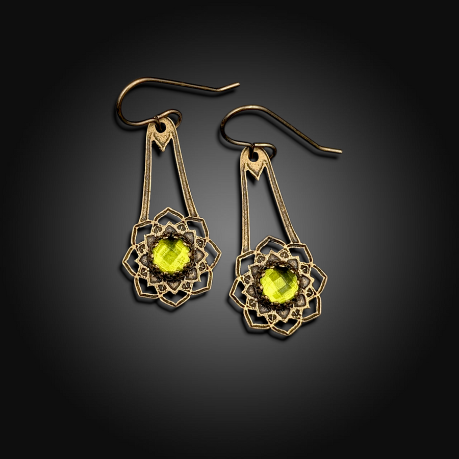 EQUINOX: Brass Drop Earrings with Peridot