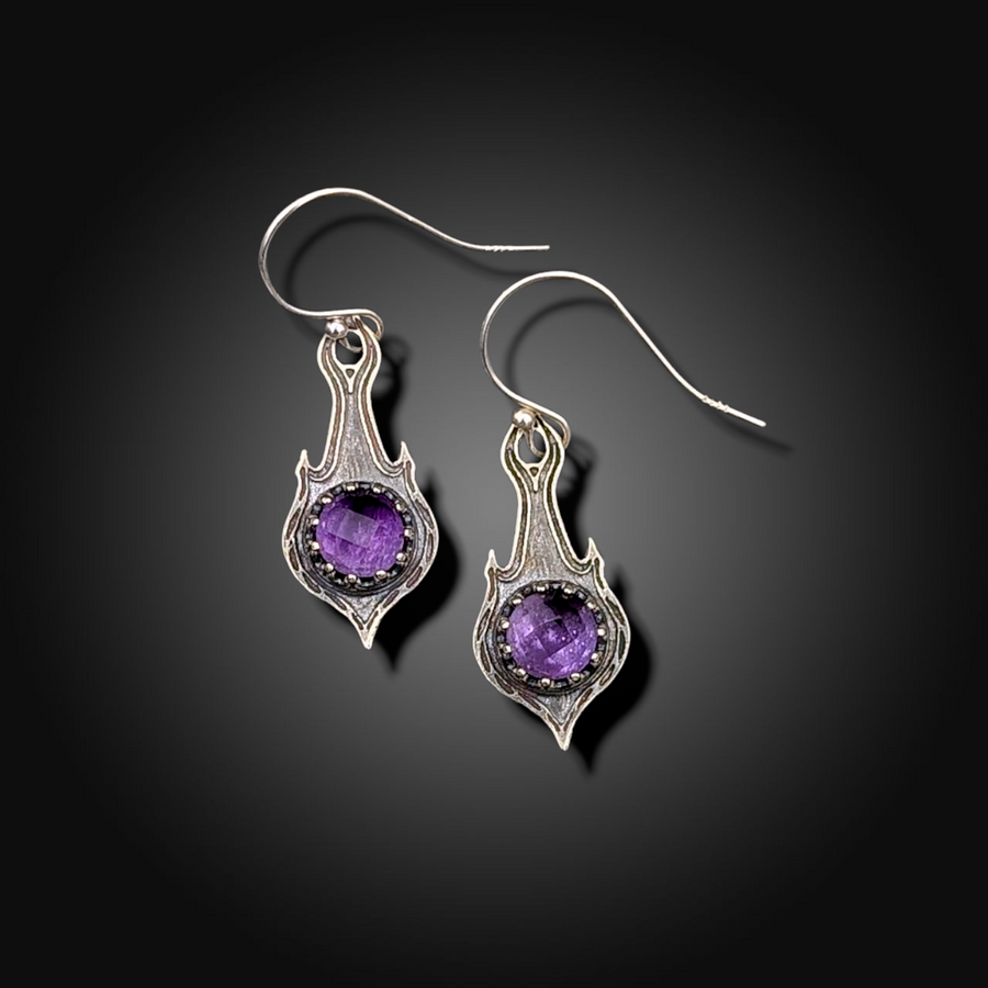 WILD THISTLE:  Sterling Silver Earrings with African Amethyst