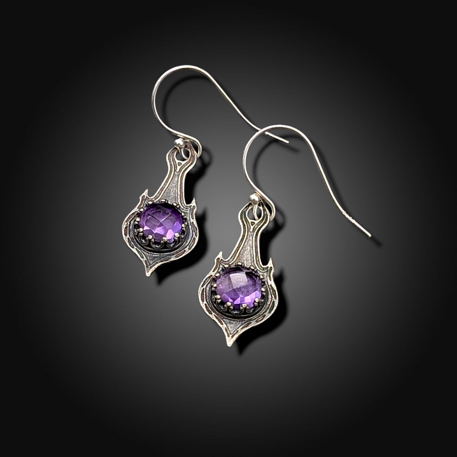 WILD THISTLE:  Sterling Silver Earrings with African Amethyst