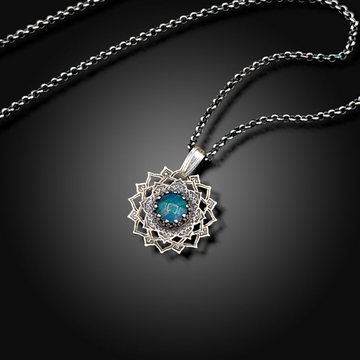 CLOUDSPELL: Hand-Etched Sterling Silver Necklace with Australian Opal