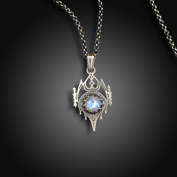 LUMINOUS KNIGHT: Sterling Silver Pendant with Rainbow Moonstone