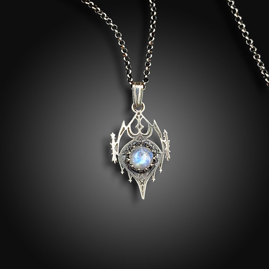 LUMINOUS KNIGHT: Sterling Silver Pendant with Rainbow Moonstone