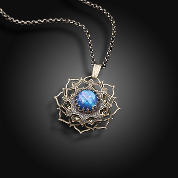 OCEANIC ORBIT: Hand-Etched Spinning Mandala Necklace with Mother of Pearl