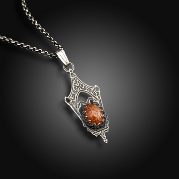 SANCTUM IGNIS: Hand-Etched Sterling Silver Necklace with Sunstone