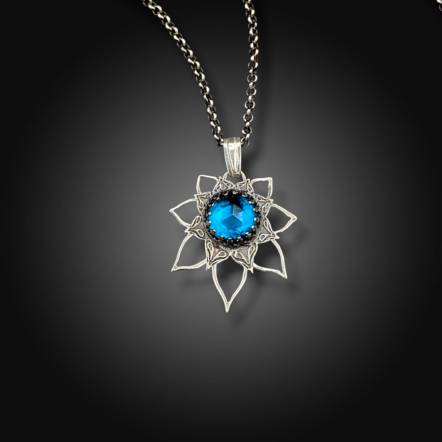 BOREALIS: Hand-Etched Sterling Silver Necklace with Teal Tourmaline