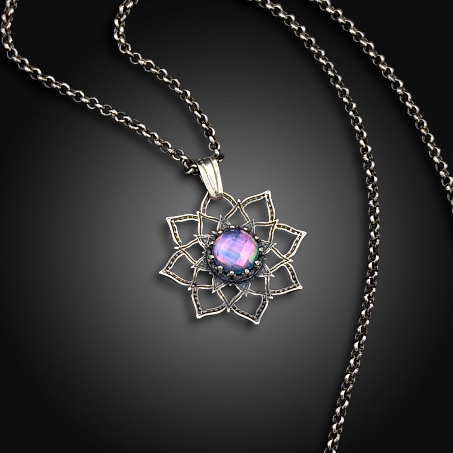 SALTFLOWER: Hand-Etched Sterling Silver Necklace with Mother of Pearl