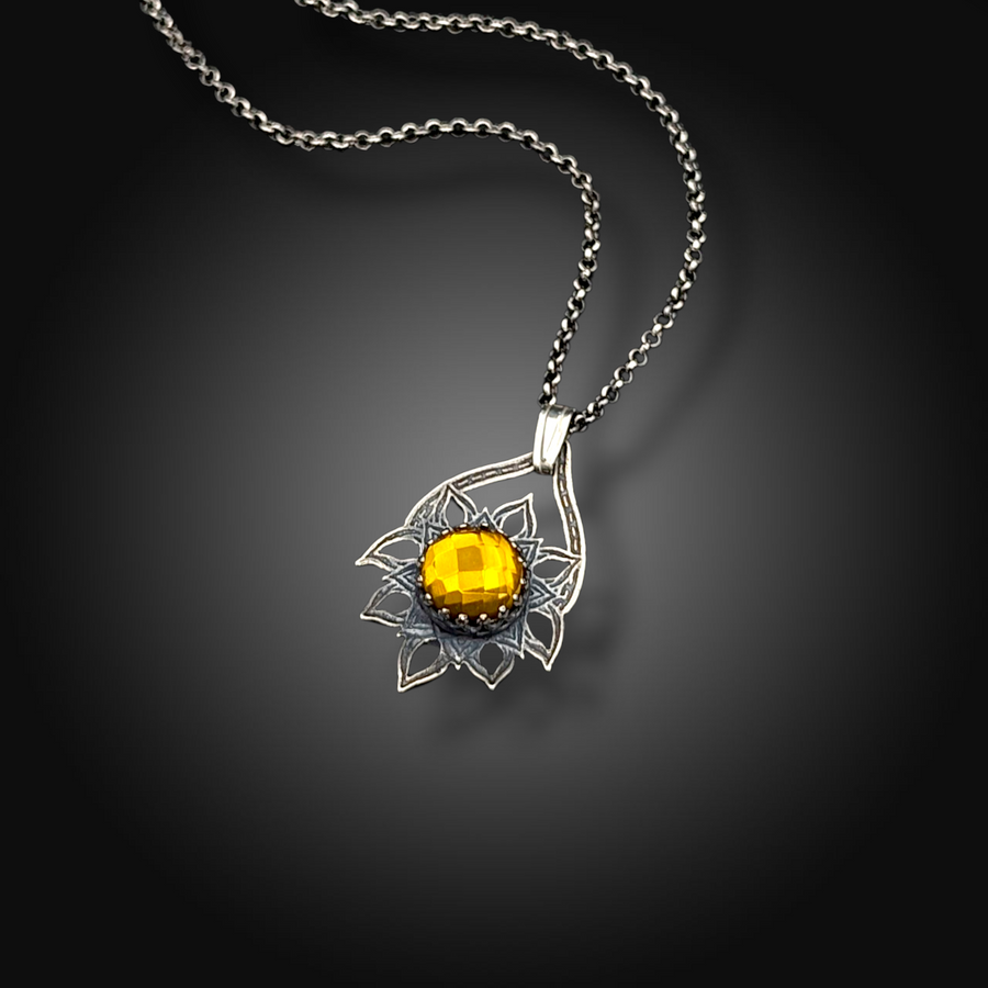 HELIANTH: Hand-Etched Sterling Silver Necklace with Citrine