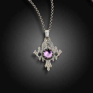 LUMEN NOCTIS: Hand-Etched Sterling Silver Necklace with African Amethyst