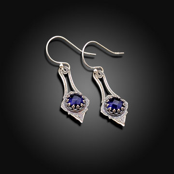 MIDNIGHT RELIQUARY: Sterling Silver Earrings with Sapphire