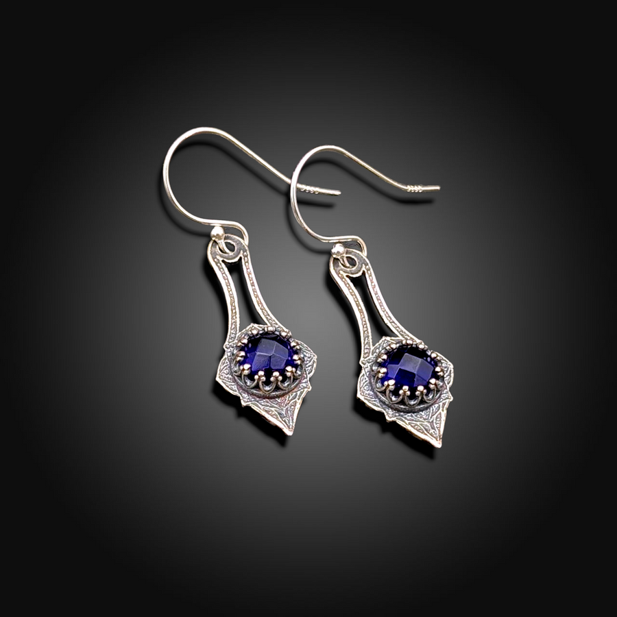 MIDNIGHT RELIQUARY: Sterling Silver Earrings with Sapphire