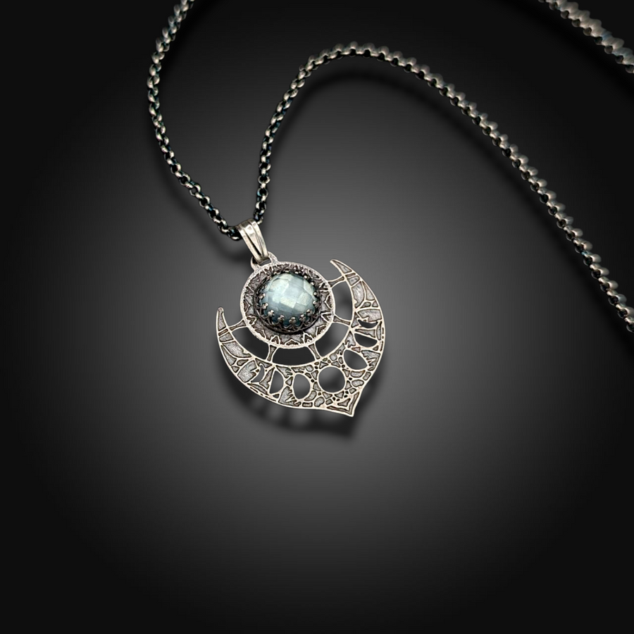 TIDEKEEPER: Hand-Etched Sterling Silver Necklace with Topaz