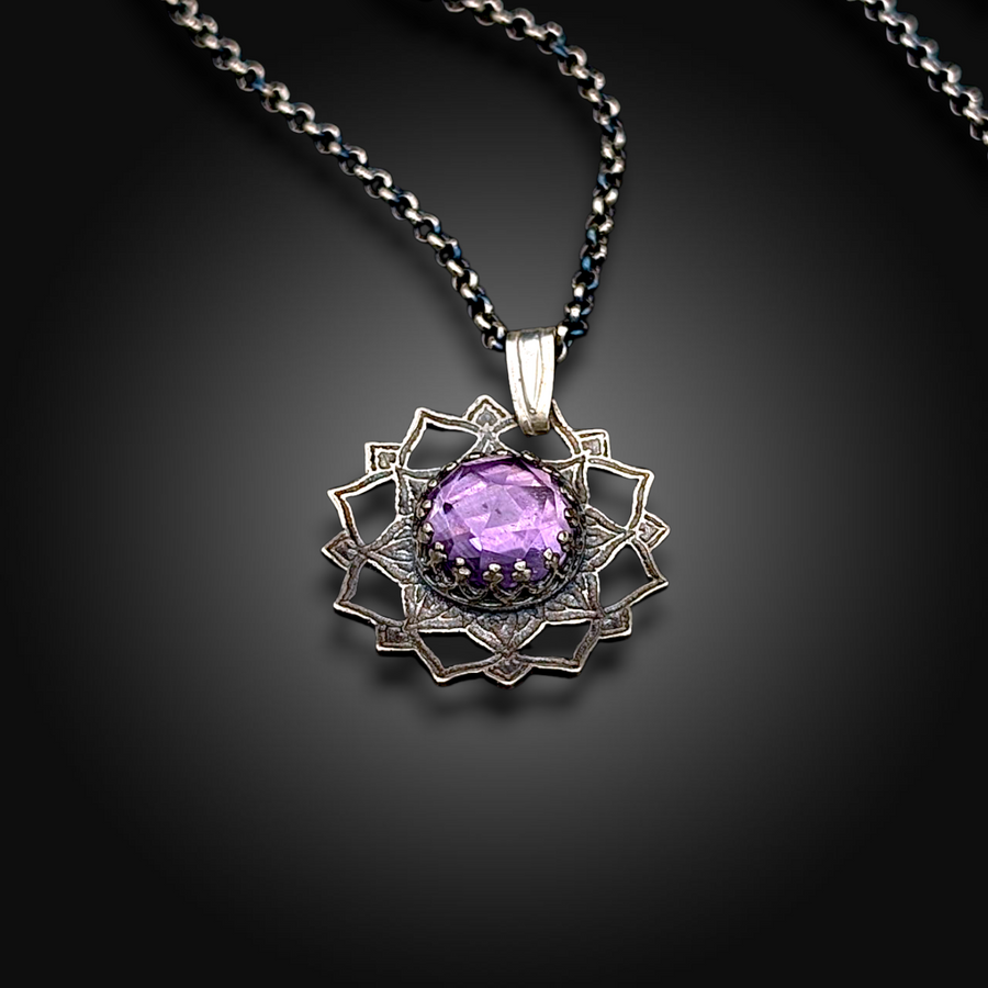 NIGHTSHADE: Hand-Etched Sterling Silver Necklace with African Amethyst