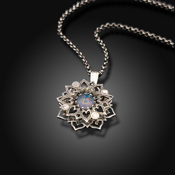 SACRED SPIRAL: Hand-Etched Sterling Silver Necklace with Australian Opal