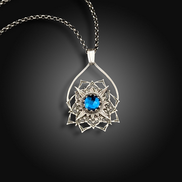 WAYFINDER: Hand-Etched Sterling Silver Necklace with Swiss Blue Topaz