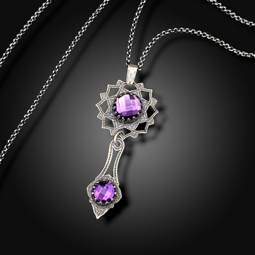 CROWN OF PETALS: Hand-Etched Sterling Silver Necklace with African Amethyst