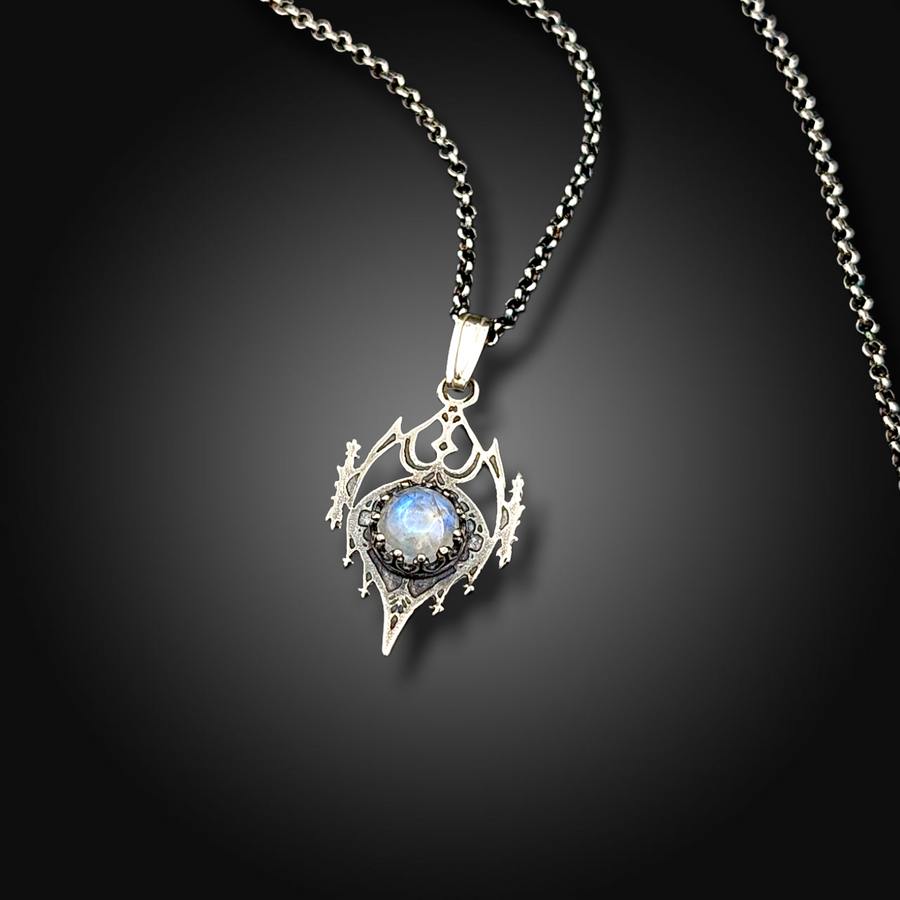 LUMINOUS KNIGHT: Sterling Silver Pendant with Rainbow Moonstone