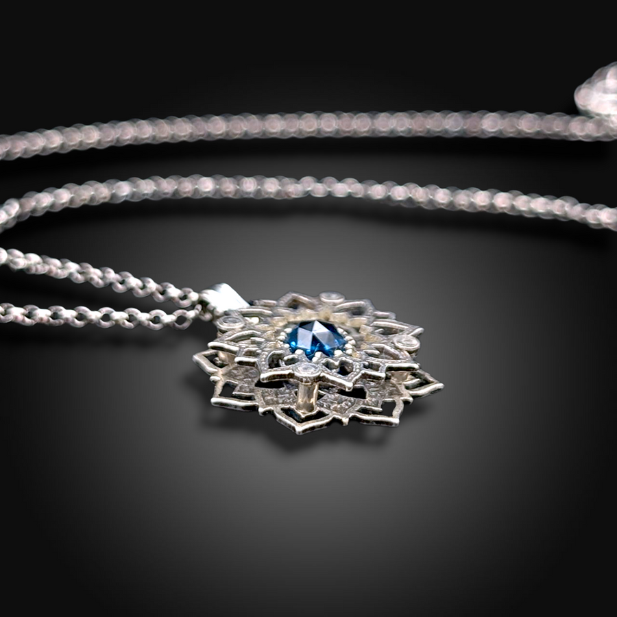 TIDEGLASS: Hand-Etched Sterling Silver Necklace with Topaz