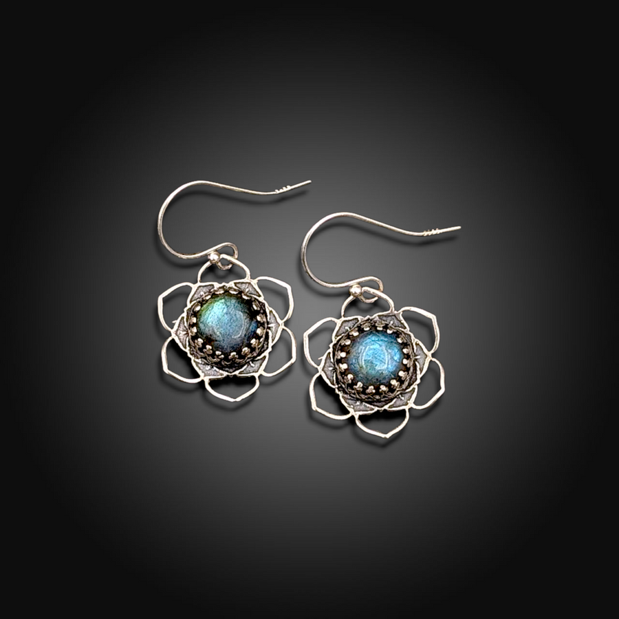 SHADOW BLOOM: Sterling Silver Earrings with Labradorite