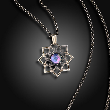 SALTFLOWER: Hand-Etched Sterling Silver Necklace with Mother of Pearl