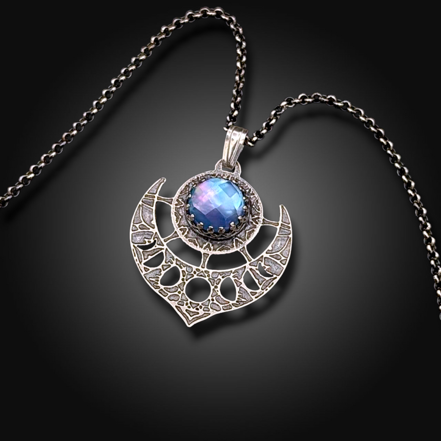 TIDEBORNE: Hand-Etched Sterling Silver Necklace with Mother of Pearl