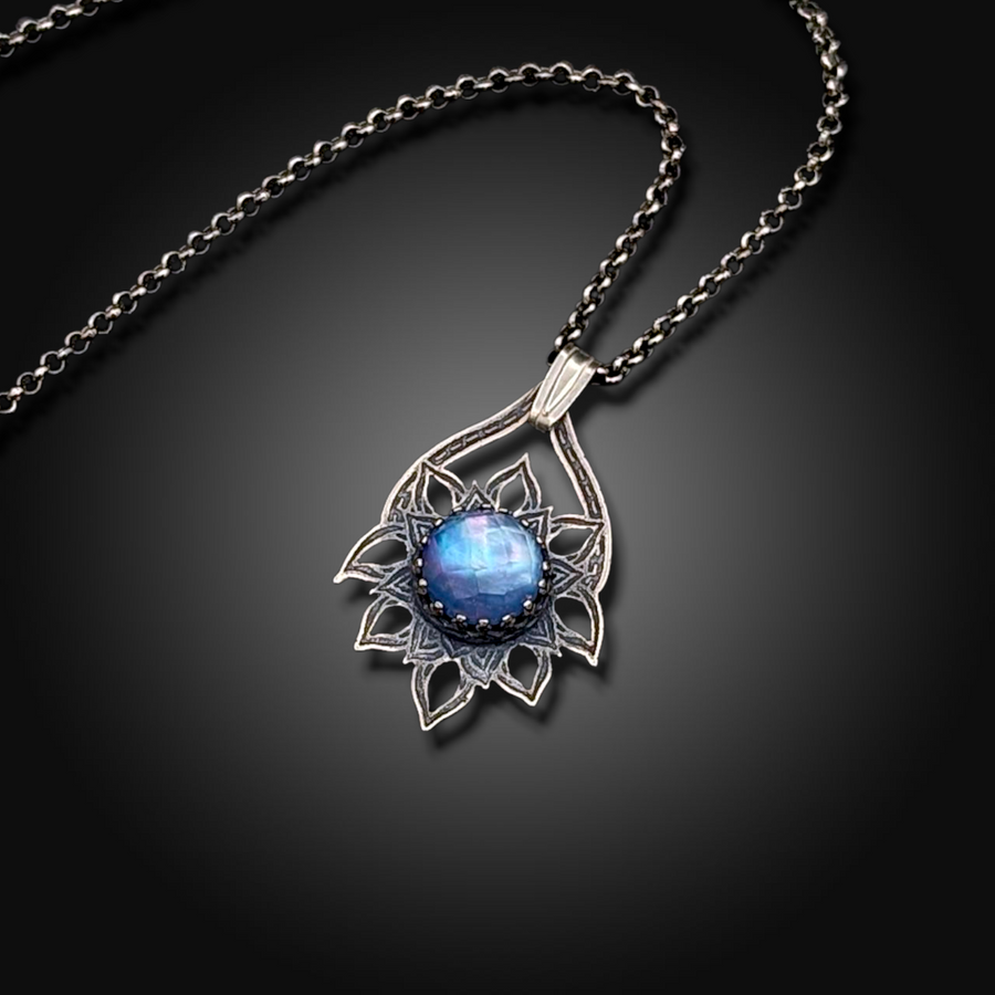 SEA LOTUS: Hand-Etched Sterling Silver Necklace with Mother of Pearl