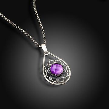 VIOLET EMBER: Hand-Etched Sterling Silver Necklace with African Amethyst