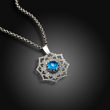 GLACIER BLOOM: Hand-Etched Sterling Silver Necklace with Teal Tourmaline