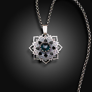 VERDANT DEPTH: Hand-Etched Sterling Silver Necklace with Emerald