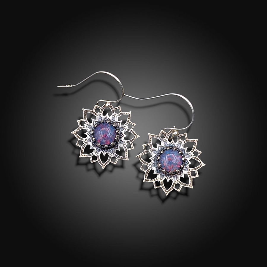 CELESTIA:  Sterling Silver Earrings with Australian Opal
