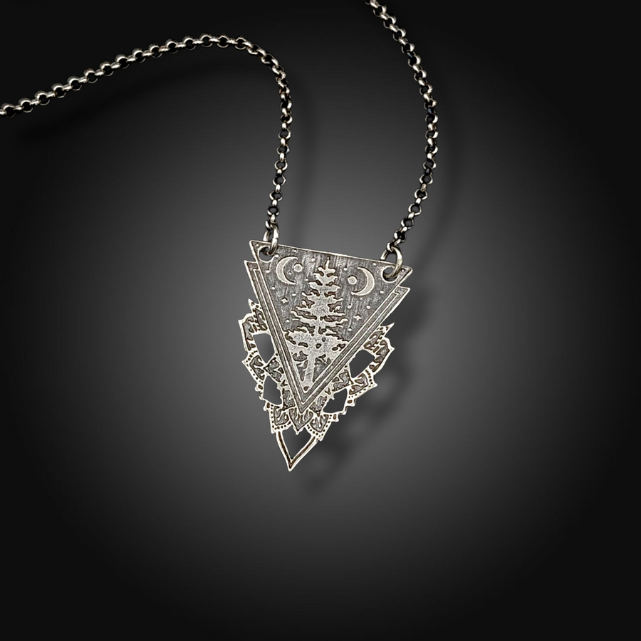 FOREST SIGIL: Hand-Etched Sterling Silver Pendant