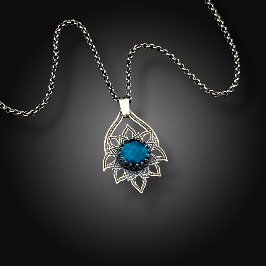 BLUE MIRAGE: Hand-Etched Sterling Silver Necklace with Tourmaline